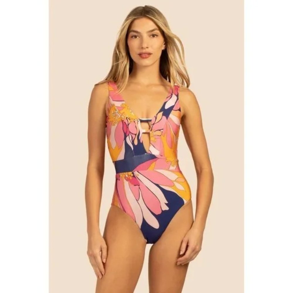 🐟 Trina Turk Breeze High Leg Plunge Swimsuit 🐟🩴10 12